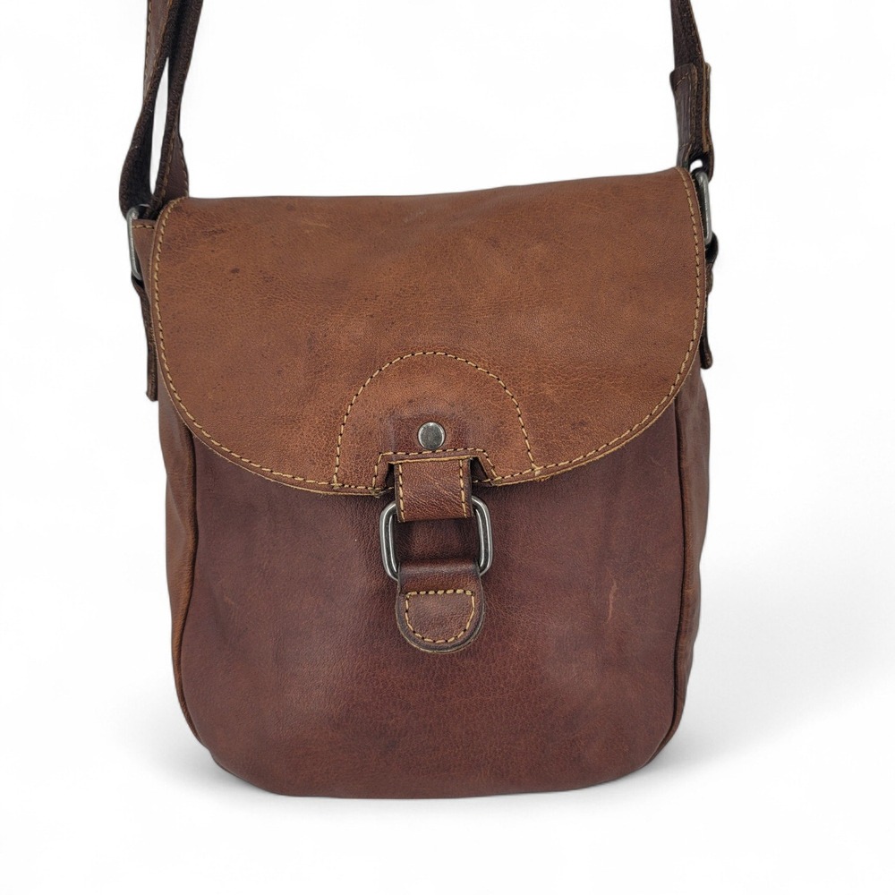 Jack Georges‎ VtgStyle Brown Leather Crossbody Bag Saddle Buckle Adjust Strap